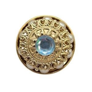 Blue Glass & Faux Pearl Heart Brooch Gold Filigree - Vintage Romantic Victorian